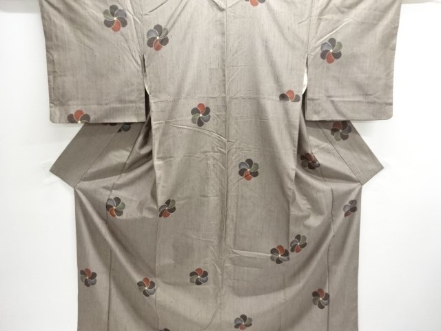 JAPANESE KIMONO / ANTIQUE TWISTED FLOWER PATTERN WOVEN VERTICAL FUSHI 